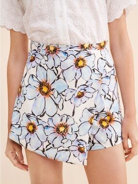 AURETA Linen Floral Faux Wrap Mini Skort (124)